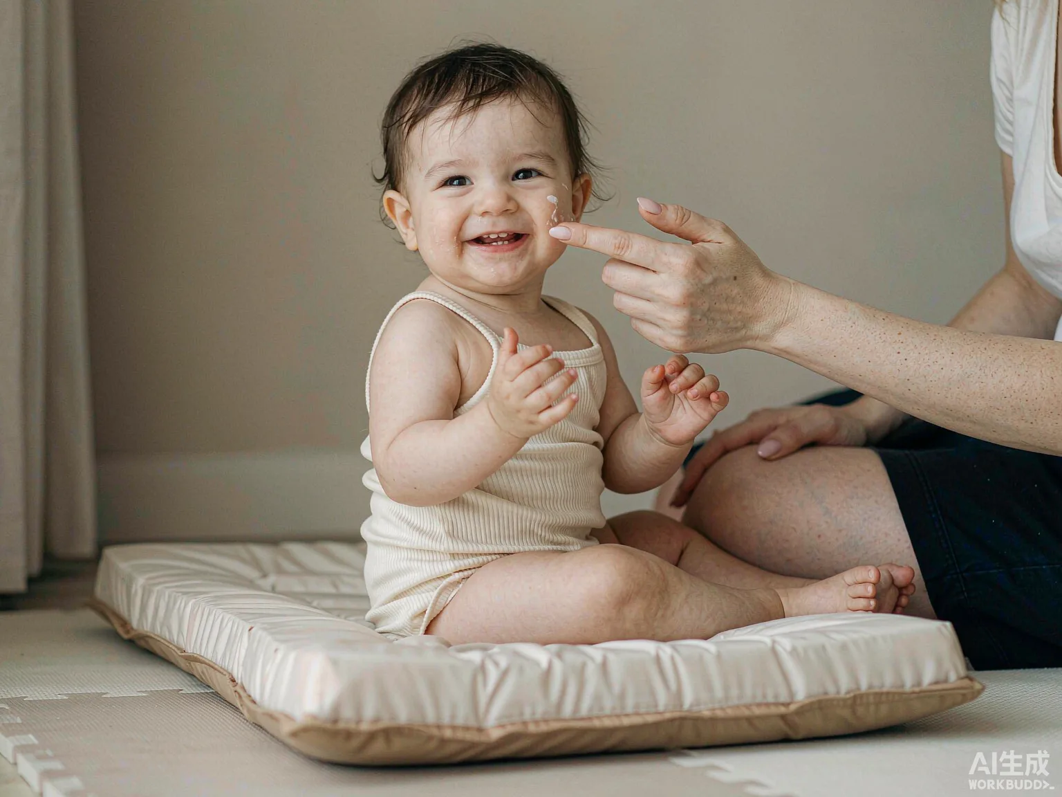A baby (0-3) using infant-grade nappy cream and baby massage oil in a gentle skincare routine
